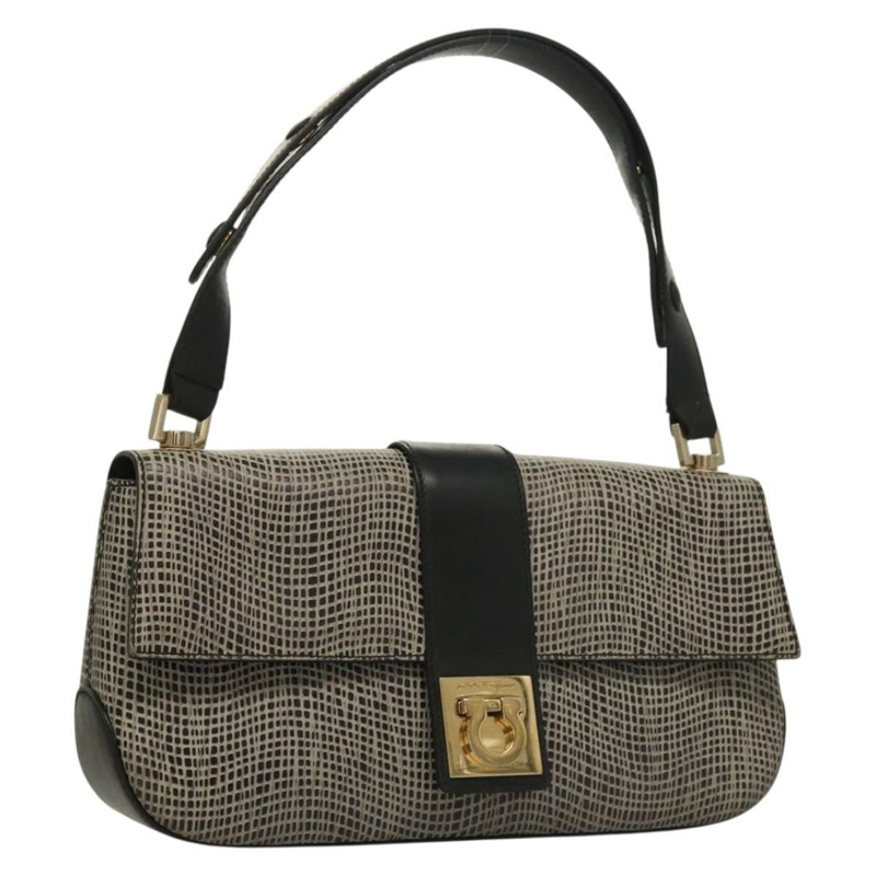 【日本直送】Salvatore Ferragamo Gancini 單肩包 皮革 黑棕色 正品 134093-0