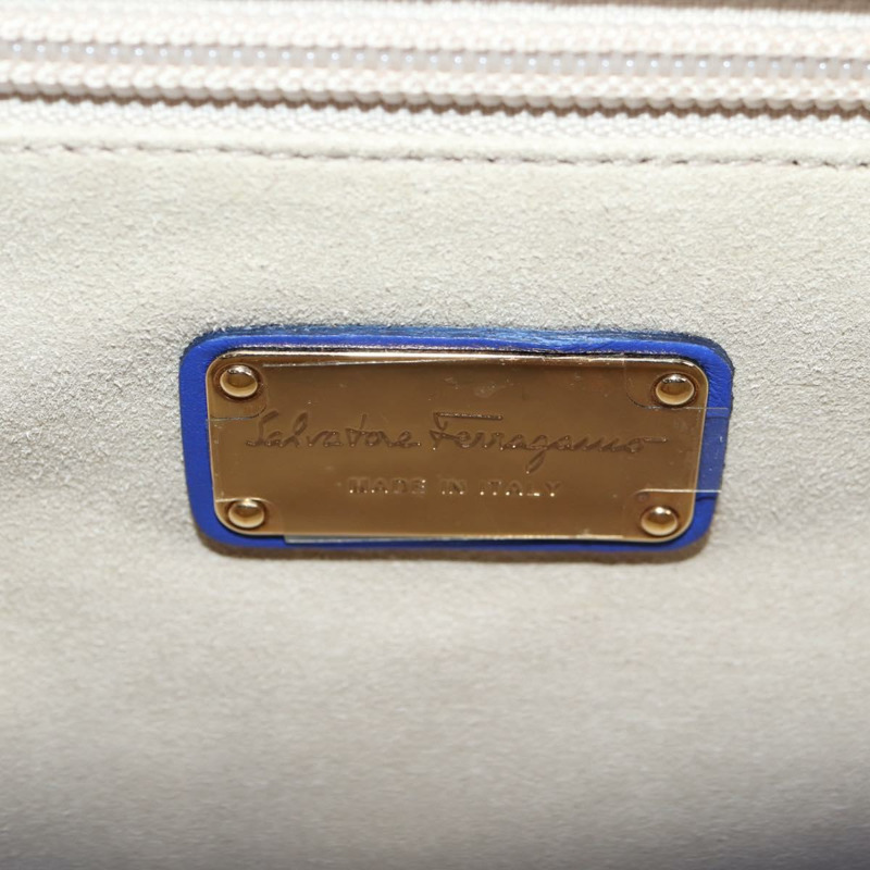【日本直送】Salvatore Ferragamo Gancini 手提包 Wicker 2way 藍色金色 Authentic 135631V-22