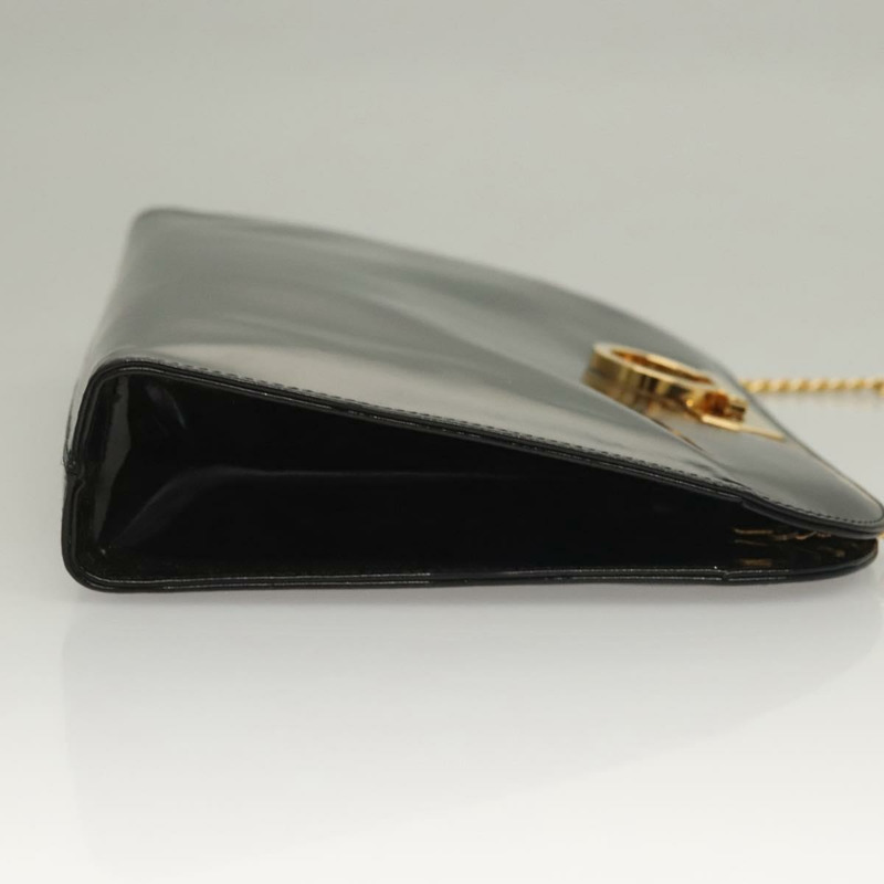 【日本直送】Salvatore Ferragamo 鏈條 Gancini 包 漆皮 黑色 金色 Auth 136191-3