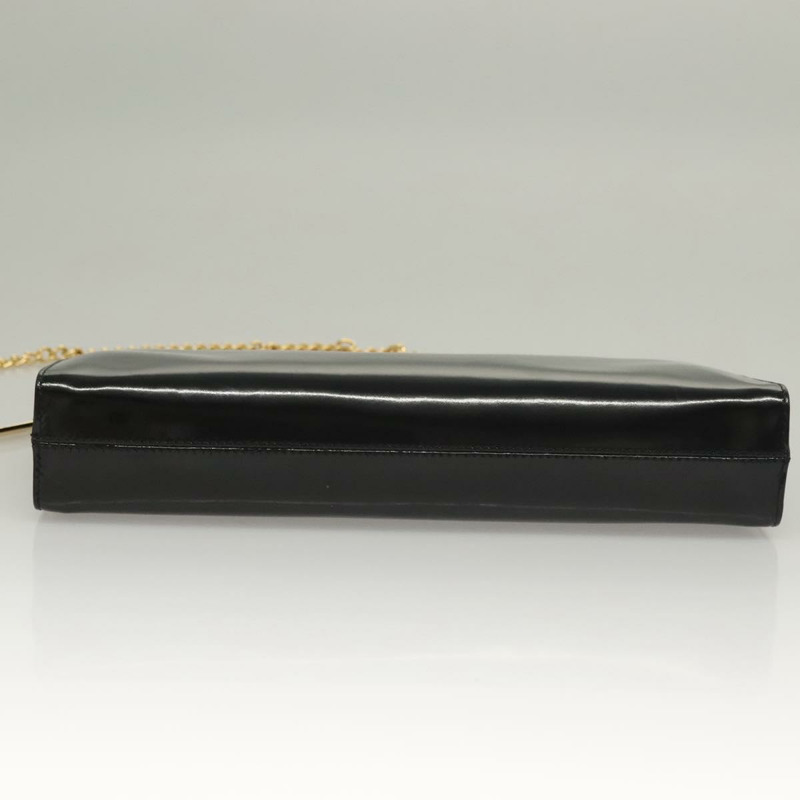 【日本直送】Salvatore Ferragamo 鏈條 Gancini 包 漆皮 黑色 金色 Auth 136191-5