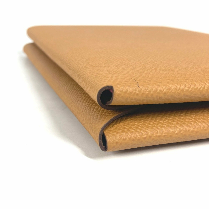 HERMES Calvi GM 平袋雙折手拿包，Epsom 皮革，男女通用，棕色和粉紅色，全新-4