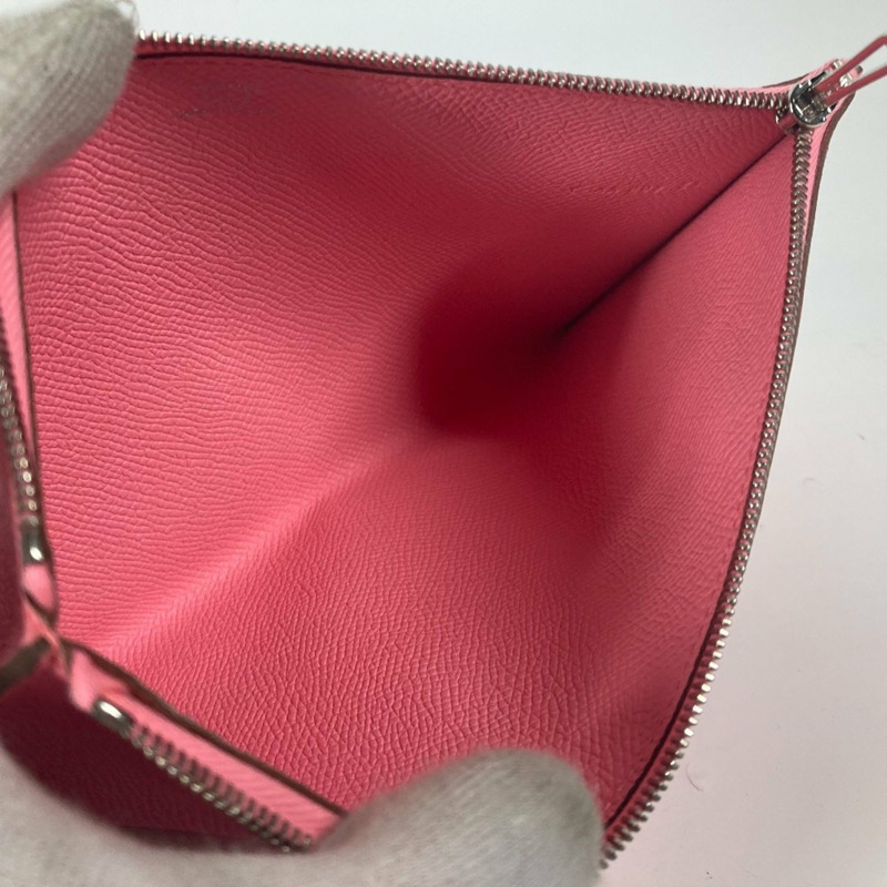 HERMES Calvi GM 平袋雙折手拿包，Epsom 皮革，男女通用，棕色和粉紅色，全新-10