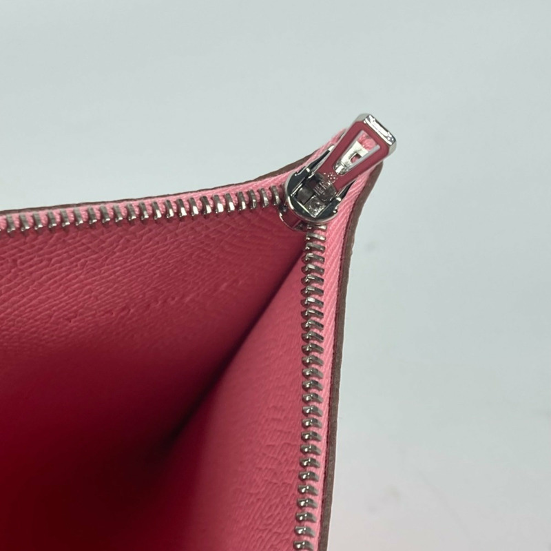 HERMES Calvi GM 平袋雙折手拿包，Epsom 皮革，男女通用，棕色和粉紅色，全新-11