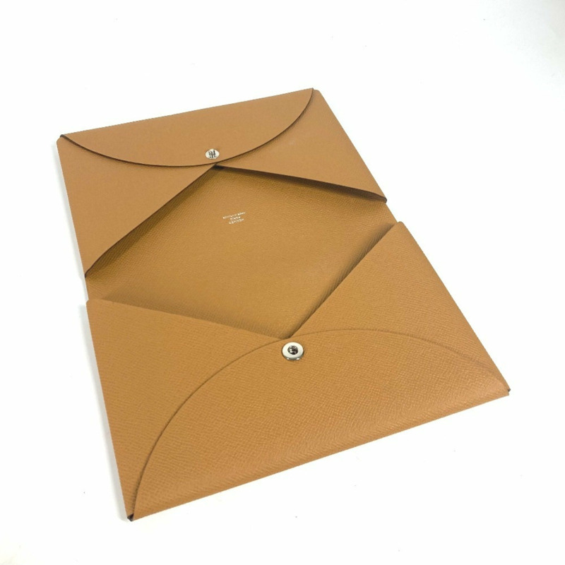 HERMES Calvi GM 平袋雙折手拿包，Epsom 皮革，男女通用，棕色和粉紅色，全新-12