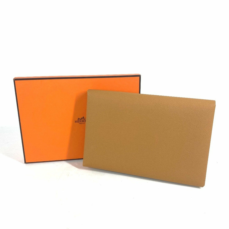 HERMES Calvi GM 平袋雙折手拿包，Epsom 皮革，男女通用，棕色和粉紅色，全新-16