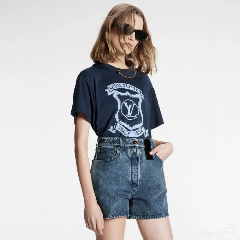莉亞精品♡LV金鍊徽標圖案深藍圓領短袖 尺碼S 9新美品-2