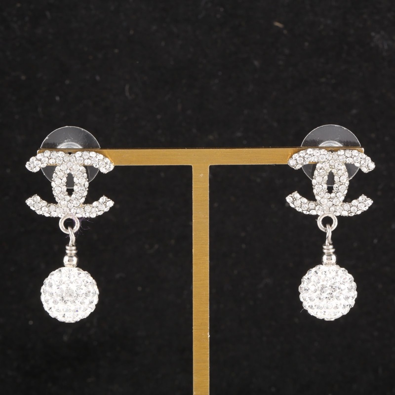 CHANEL(香奈兒)  合金 18S 滿鑽鑽球 雙C 耳環-0