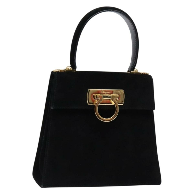 【日本直送】Salvatore Ferragamo 手提包 絨面革 黑金色 正品 sw1248-0