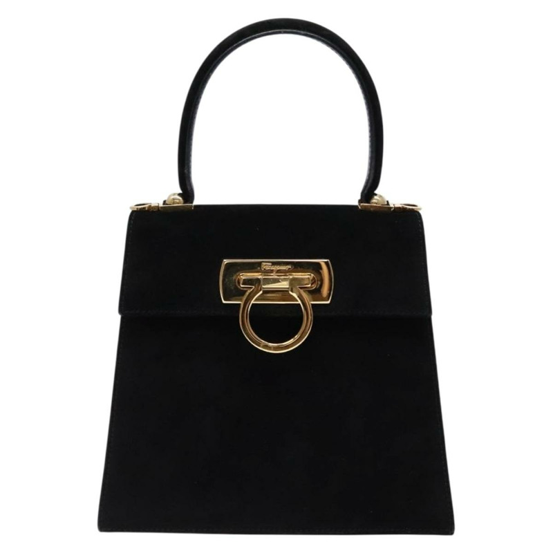 【日本直送】Salvatore Ferragamo 手提包 絨面革 黑金色 正品 sw1248-12