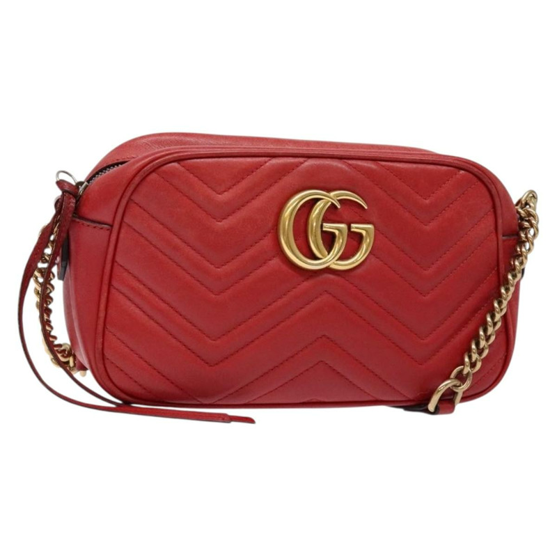 【日本直送】GUCCI GG Marmont 單肩包 皮革 紅色 金色 447632 正品 sw1251-0
