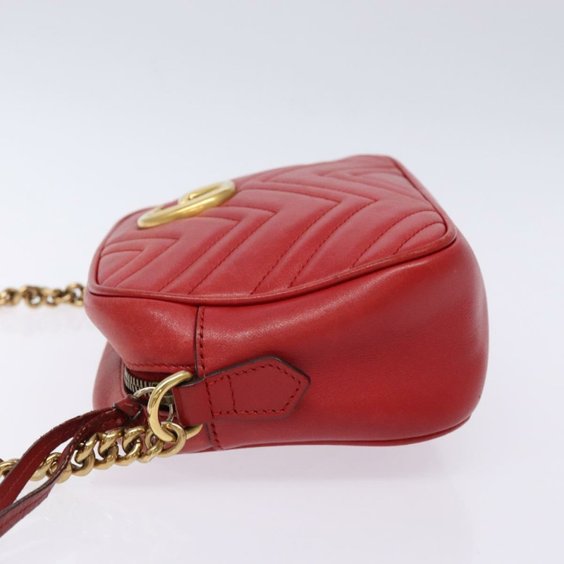 【日本直送】GUCCI GG Marmont 單肩包 皮革 紅色 金色 447632 正品 sw1251-3