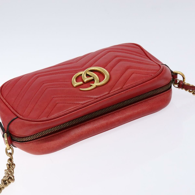 【日本直送】GUCCI GG Marmont 單肩包 皮革 紅色 金色 447632 正品 sw1251-5