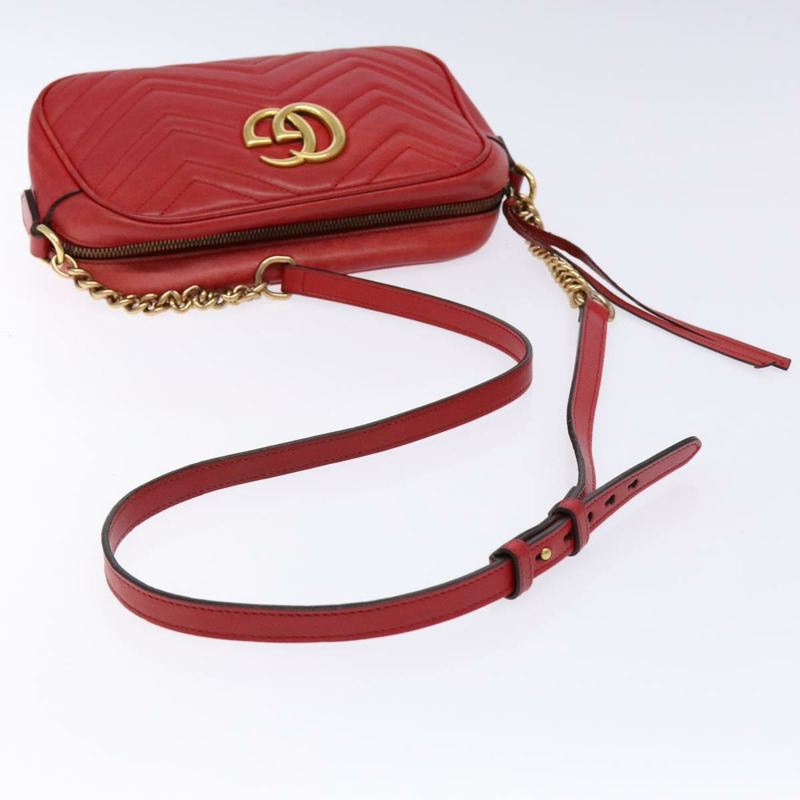【日本直送】GUCCI GG Marmont 單肩包 皮革 紅色 金色 447632 正品 sw1251-6