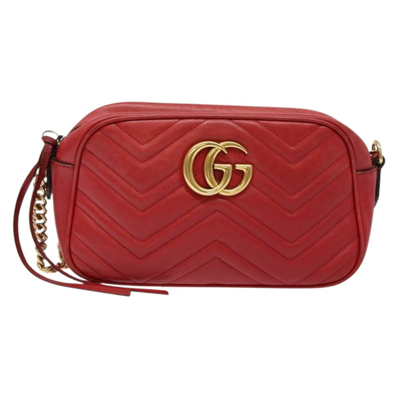 【日本直送】GUCCI GG Marmont 單肩包 皮革 紅色 金色 447632 正品 sw1251-12