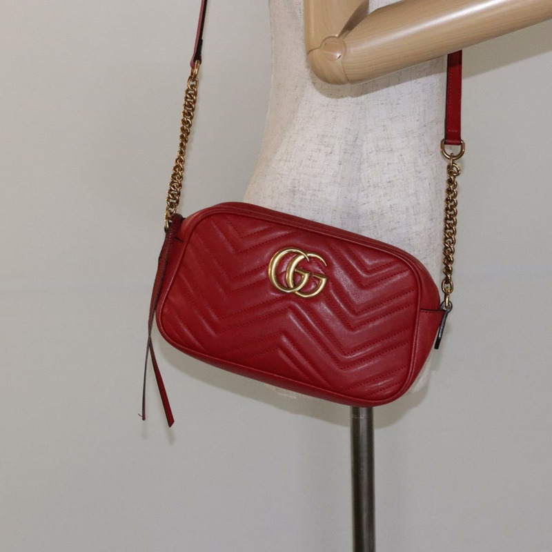 【日本直送】GUCCI GG Marmont 單肩包 皮革 紅色 金色 447632 正品 sw1251-20