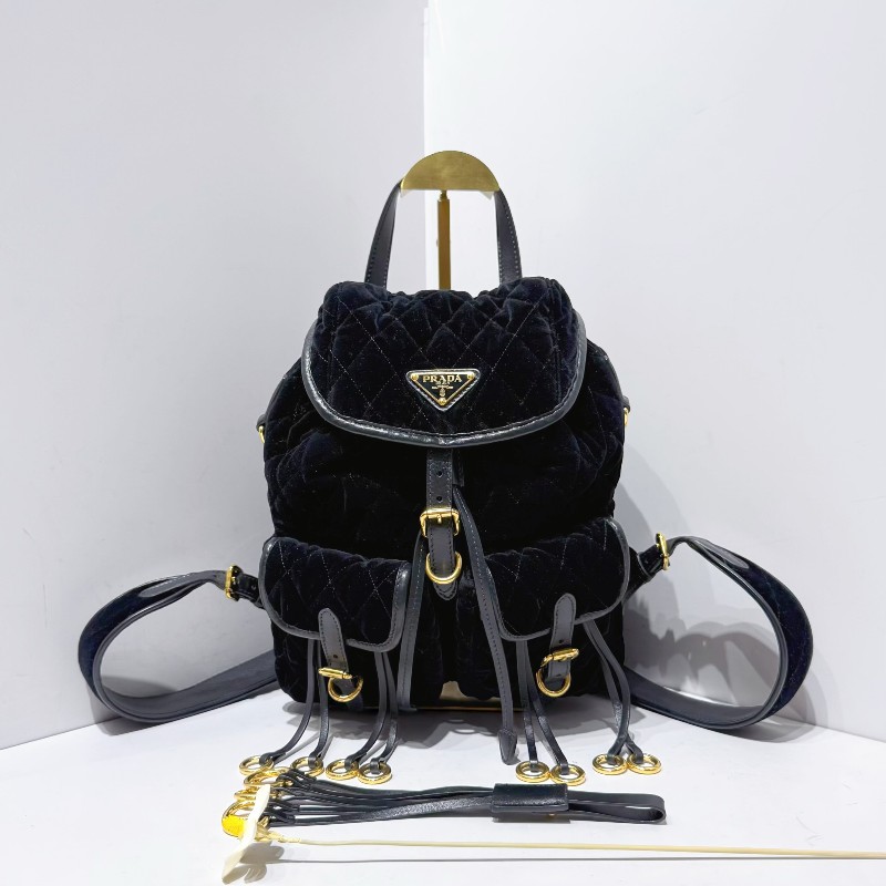 Prada 黑金絲絨款後背包雙肩包 小號 百搭耐看 秋冬必備 大容量-0