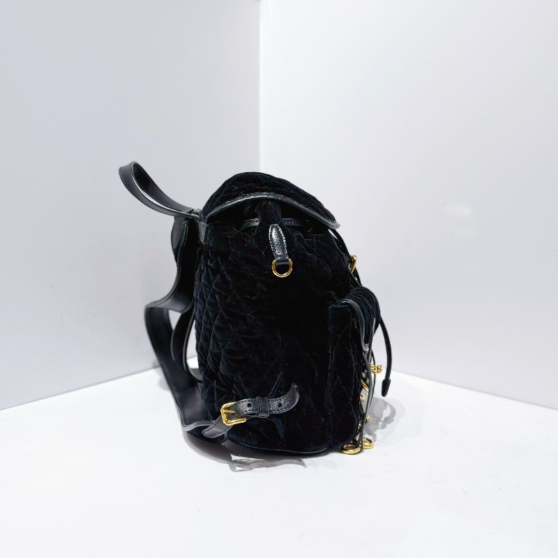 Prada 黑金絲絨款後背包雙肩包 小號 百搭耐看 秋冬必備 大容量-4