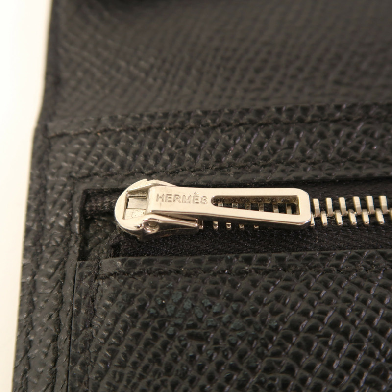HERMES Epsom皮革Bearn Wallet銀扣長錢包Noir-7