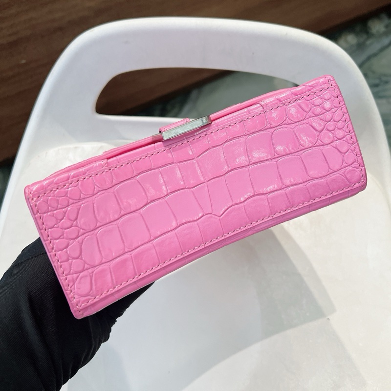Balenciaga Hourglass XS 巴黎世家沙漏包 粉紅色牛皮鱷魚壓紋-4