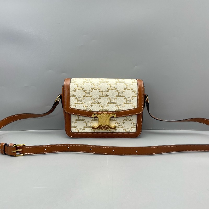 Celine Triomphe Teen凱旋門焦糖拼白色斜背包肩背包-0