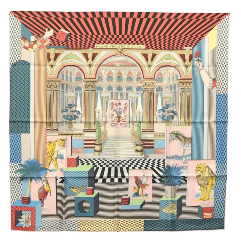 【日本直送】愛馬仕 Carre 90 圍巾“GRAND THEATRE NOUVEAU”絲綢紅色正品 134429M-0