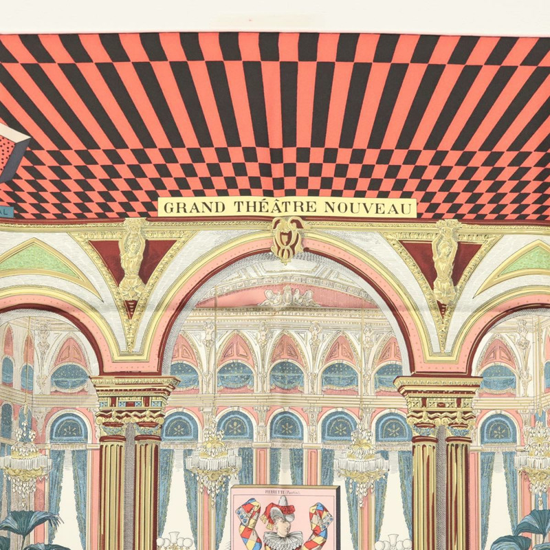 【日本直送】愛馬仕 Carre 90 圍巾“GRAND THEATRE NOUVEAU”絲綢紅色正品 134429M-2