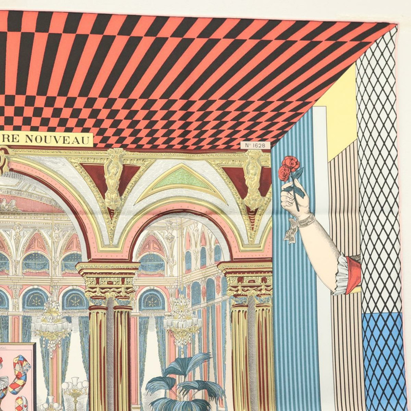 【日本直送】愛馬仕 Carre 90 圍巾“GRAND THEATRE NOUVEAU”絲綢紅色正品 134429M-3