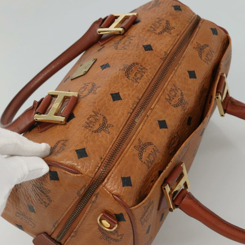【日本直送】MCM Logo 圖案 Vicetos 波士頓包 PVC 皮革 棕金色 正品 am8857-5