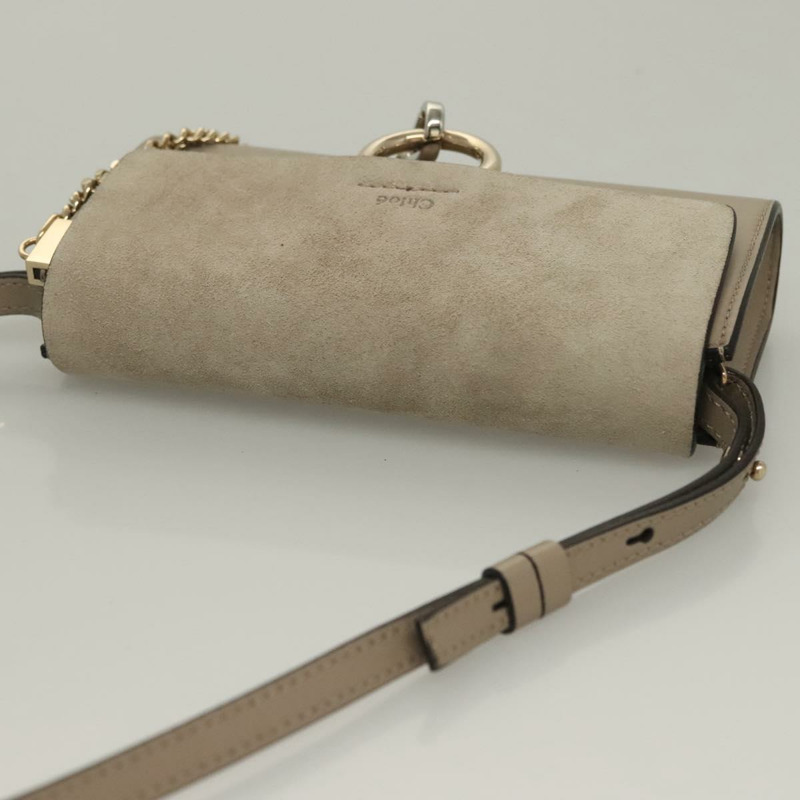 【日本直送】Chloe Fay 肩背包 絨面革 米色金色 正品 am8818-5