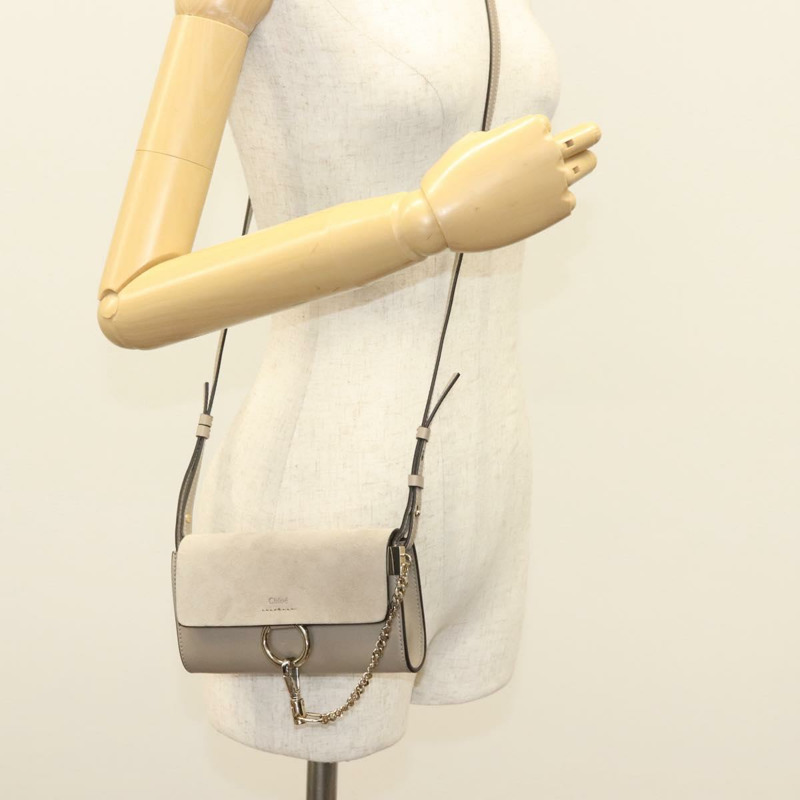 【日本直送】Chloe Fay 肩背包 絨面革 米色金色 正品 am8818-22