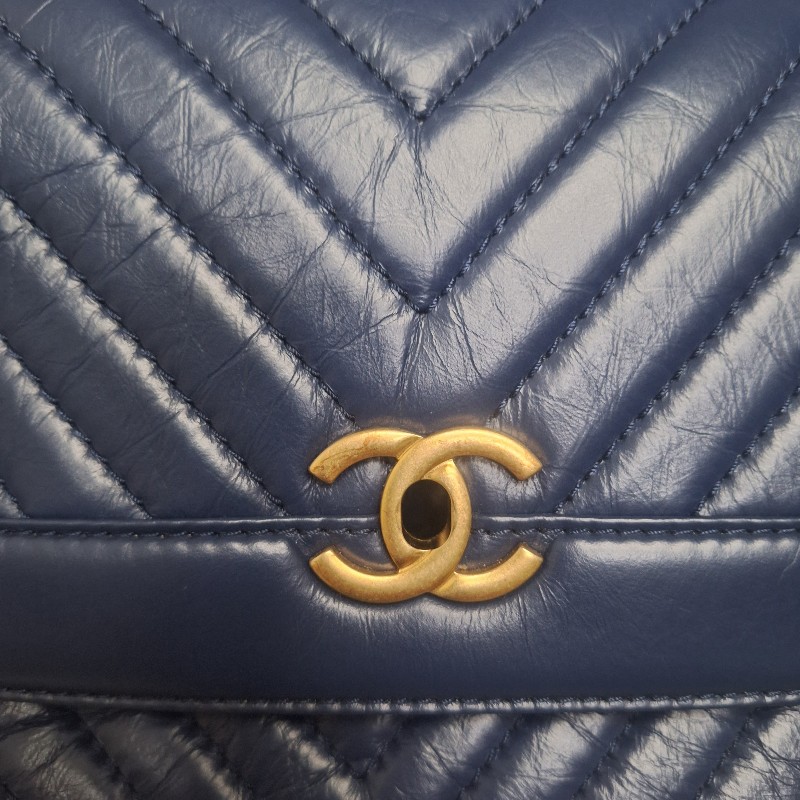 【近全新正品】CHANEL Coco Handle 小羊皮/荔枝皮藍金 小型 24cm 附卡有序號-6