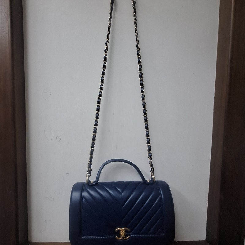 【近全新正品】CHANEL Coco Handle 小羊皮/荔枝皮藍金 小型 24cm 附卡有序號-7