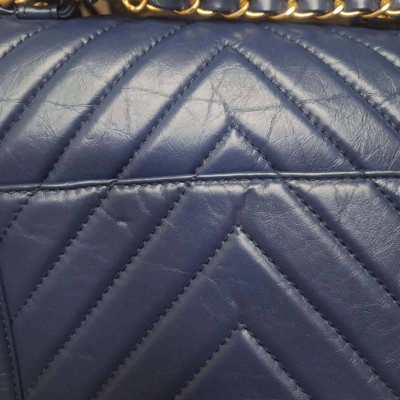 【近全新正品】CHANEL Coco Handle 小羊皮/荔枝皮藍金 小型 24cm 附卡有序號-9