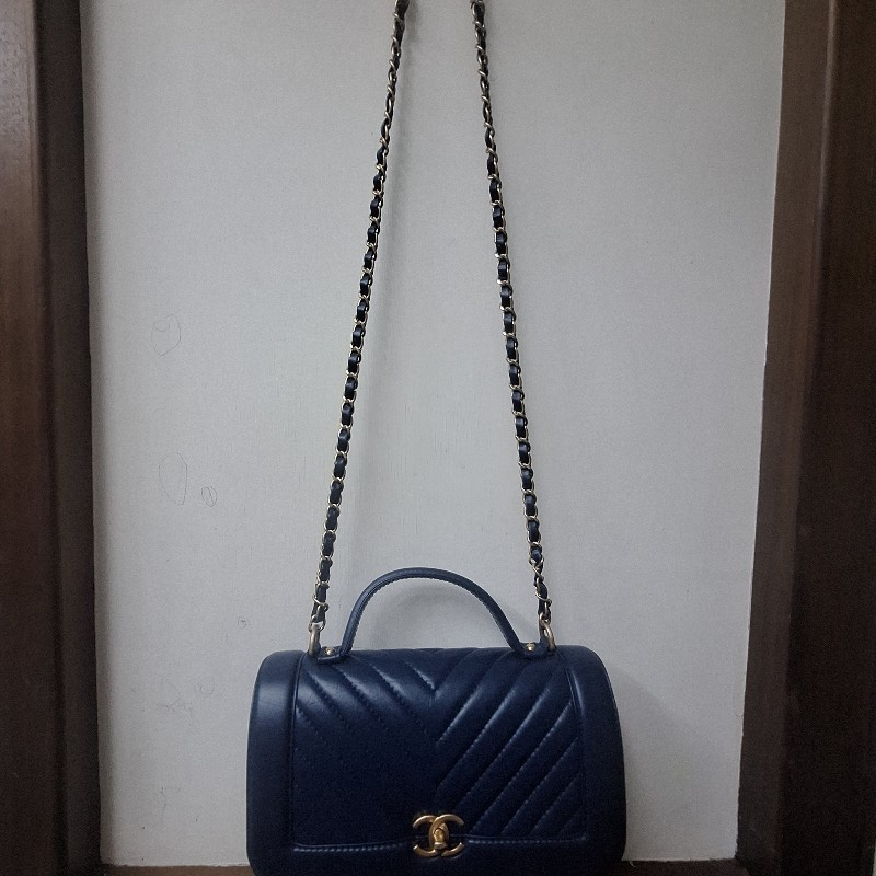 【近全新正品】CHANEL Coco Handle 小羊皮/荔枝皮藍金 小型 24cm 附卡有序號-10