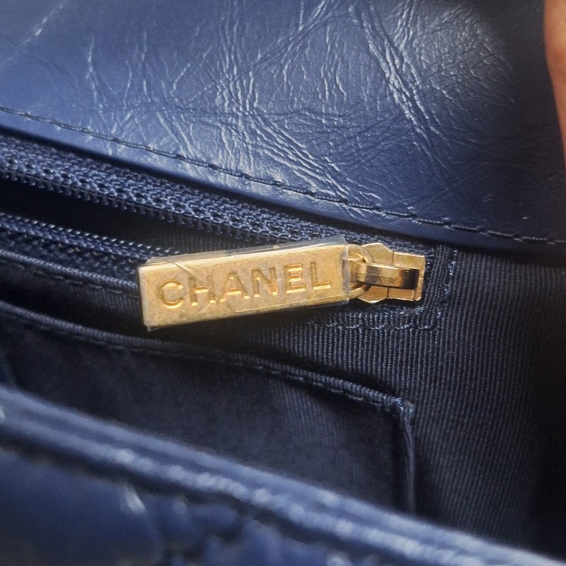 【近全新正品】CHANEL Coco Handle 小羊皮/荔枝皮藍金 小型 24cm 附卡有序號-14