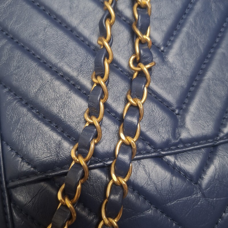 【近全新正品】CHANEL Coco Handle 小羊皮/荔枝皮藍金 小型 24cm 附卡有序號-16