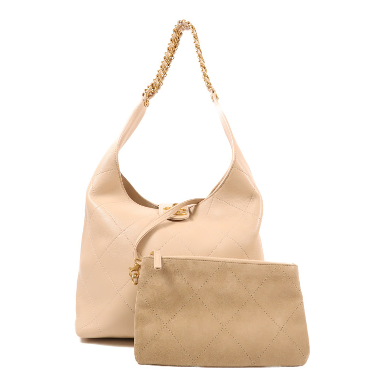 CHANEL 牛皮皮革Hobo Bag金扣鏈帶肩背袋-0