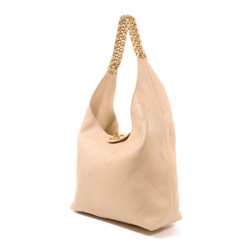 CHANEL 牛皮皮革Hobo Bag金扣鏈帶肩背袋-2