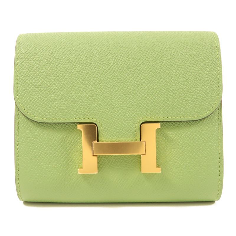 HERMES Epsom皮革Constance Slim金扣錢包Vert Criquet-0