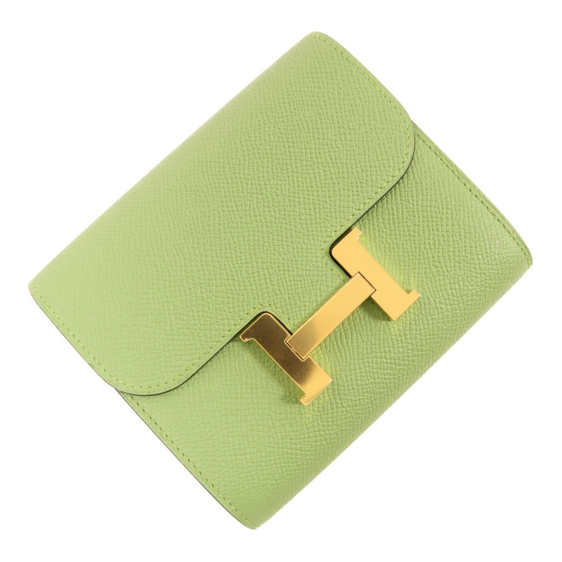 HERMES Epsom皮革Constance Slim金扣錢包Vert Criquet-2