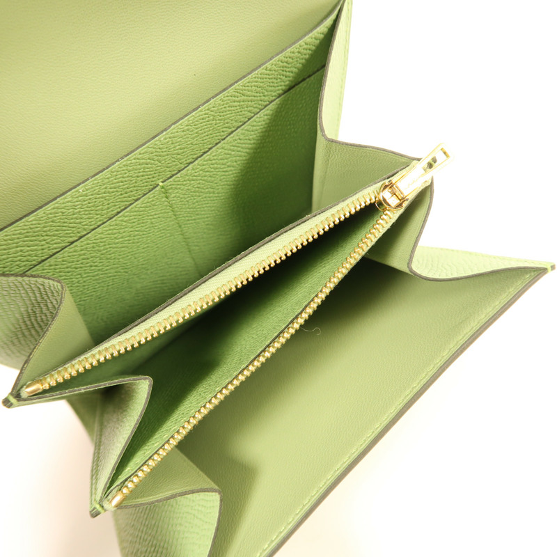 HERMES Epsom皮革Constance Slim金扣錢包Vert Criquet-4