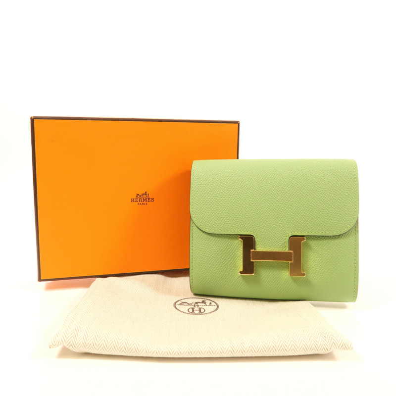HERMES Epsom皮革Constance Slim金扣錢包Vert Criquet-12