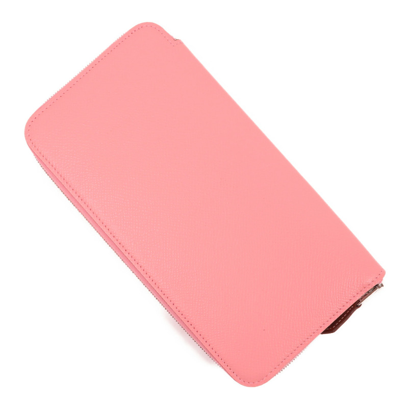 HERMES Epsom皮革Silk In Classic銀扣長錢包Rose Confetti-3