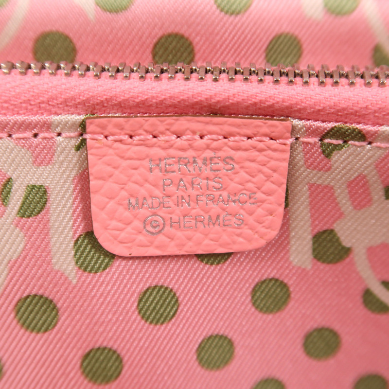 HERMES Epsom皮革Silk In Classic銀扣長錢包Rose Confetti-5