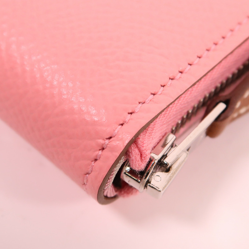 HERMES Epsom皮革Silk In Classic銀扣長錢包Rose Confetti-7