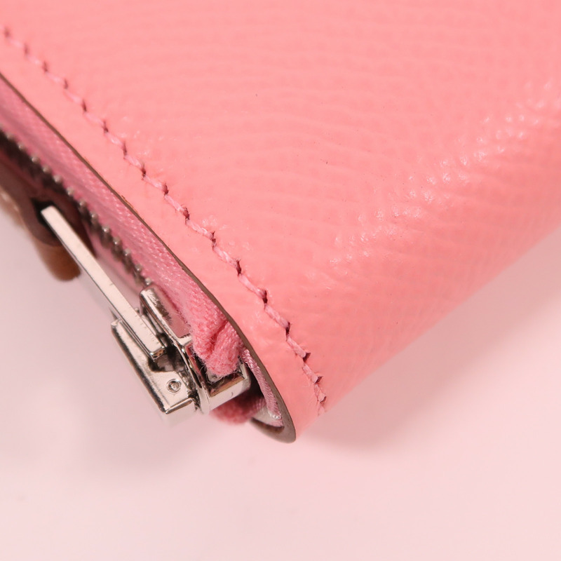 HERMES Epsom皮革Silk In Classic銀扣長錢包Rose Confetti-10