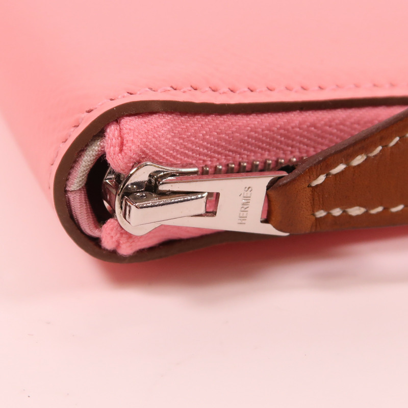 HERMES Epsom皮革Silk In Classic銀扣長錢包Rose Confetti-11