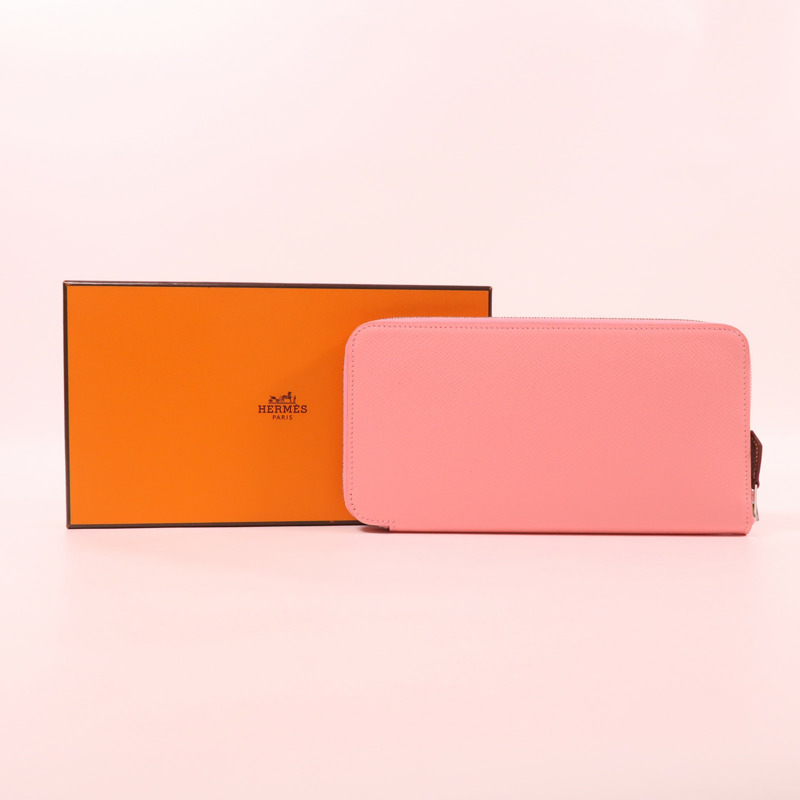 HERMES Epsom皮革Silk In Classic銀扣長錢包Rose Confetti-12