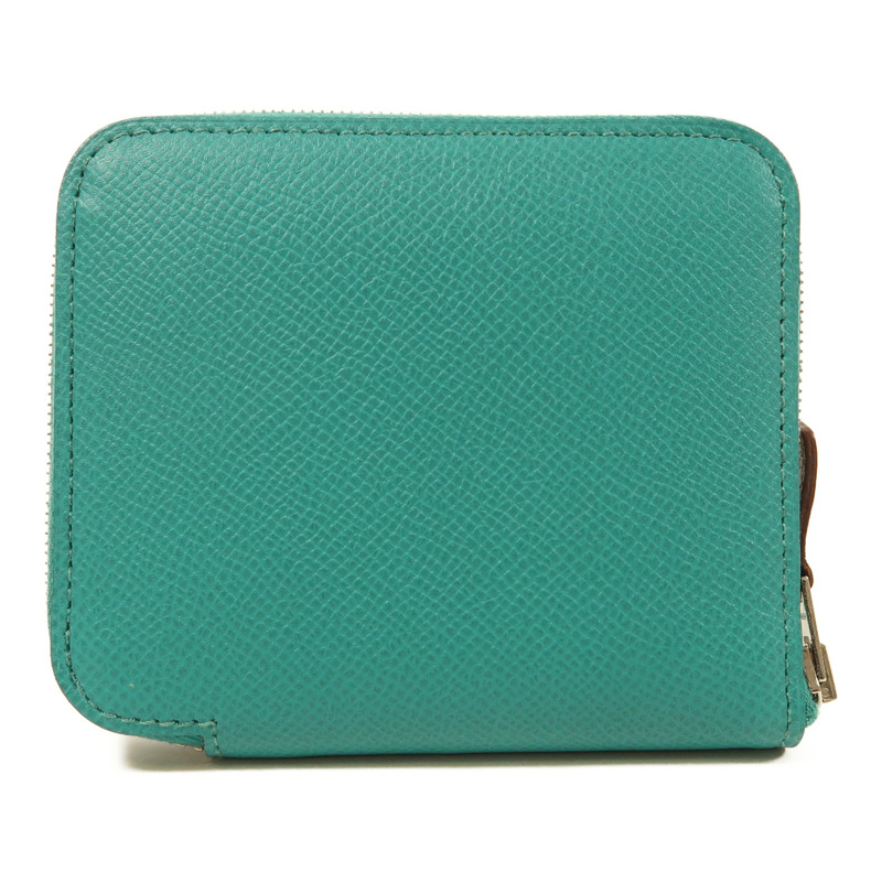 HERMES Epsom皮革Silk In Compact Wallet銀扣錢包Bleu Paon-0