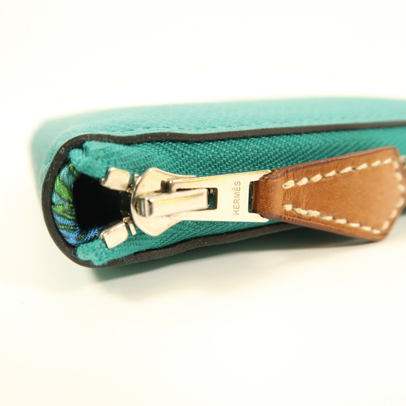 HERMES Epsom皮革Silk In Compact Wallet銀扣錢包Bleu Paon-7